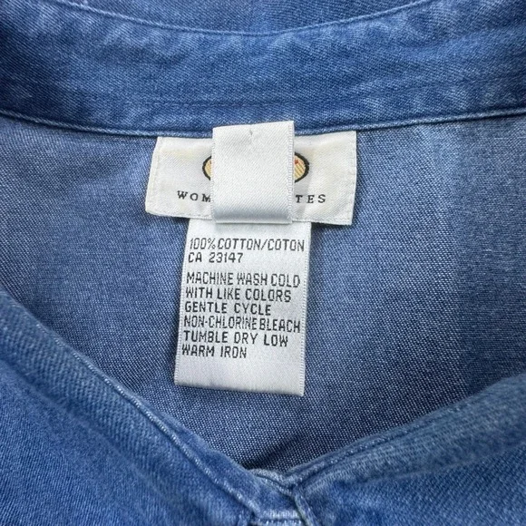 Talbots Chambray Pintuck Button Down Shirt Womens Petite 2X Blue Denim Plus Size - Picture 10 of 12